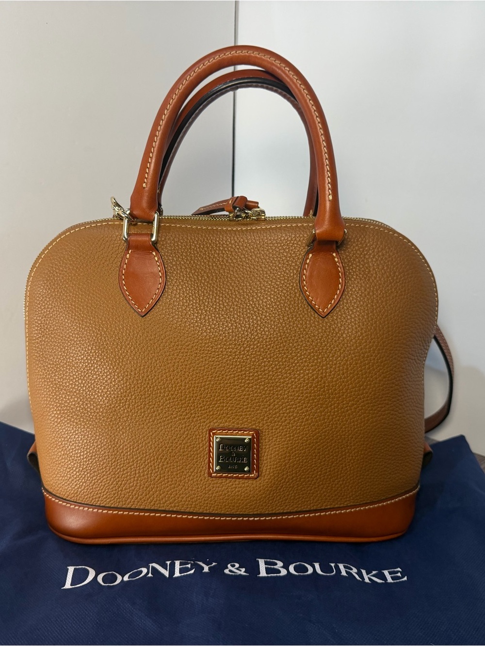 Dooney & Bourke Brown/Tan Pebbled Leather Zip Zip Satchel